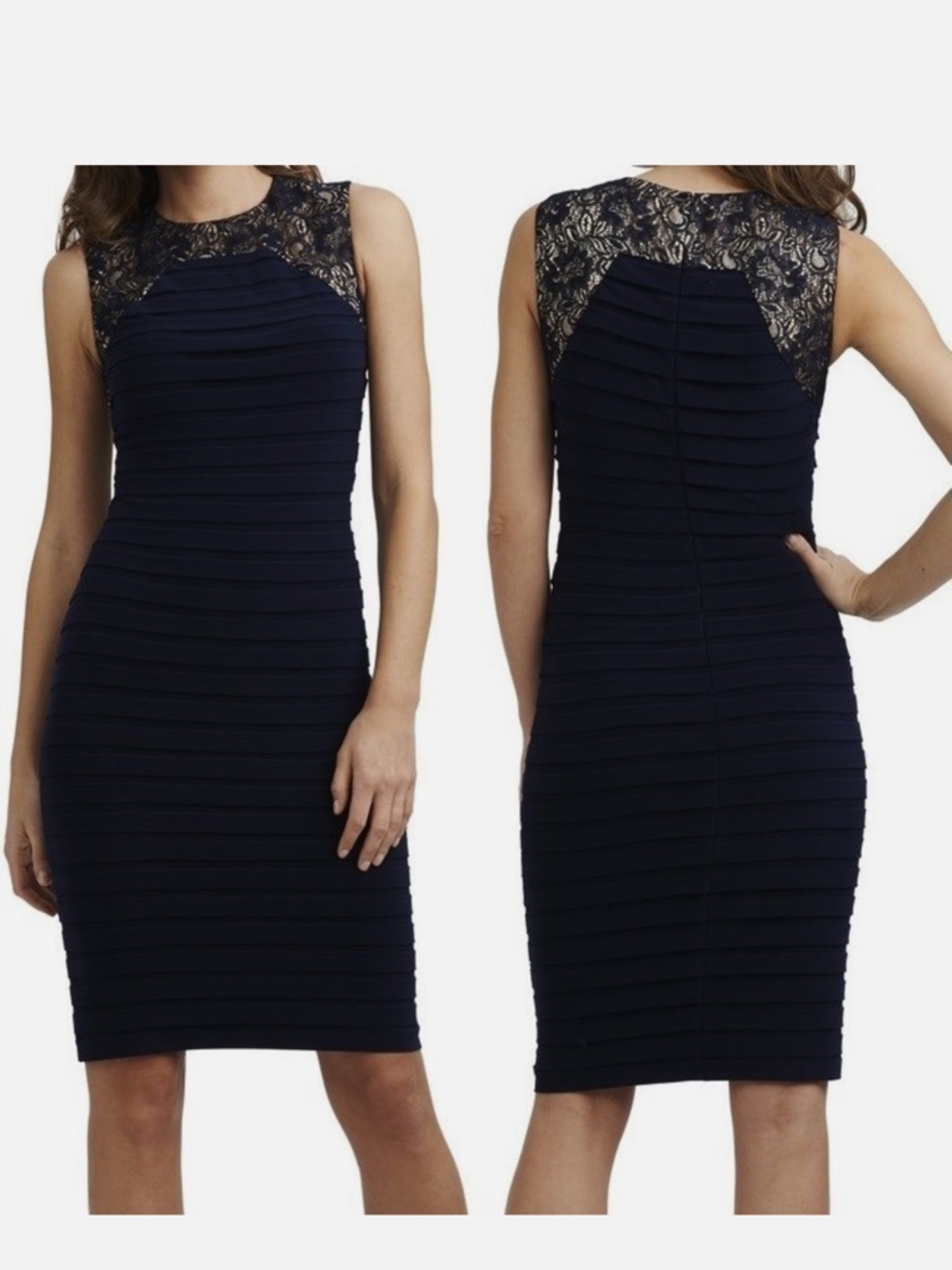 NWT Adrianna Papell Navy Sleeveless Lace Frame Bandage‎ Cocktail Dress SZ 8